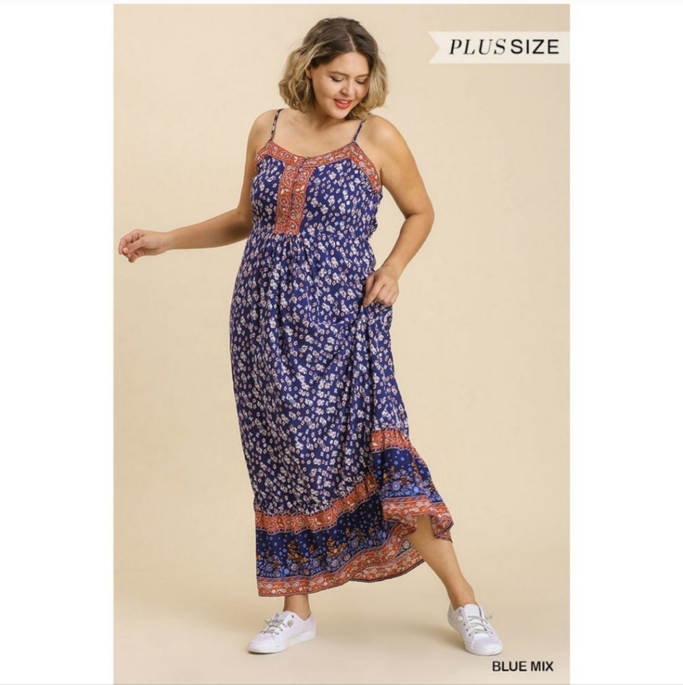 Umgee Plus Ruffle Bottom Maxi Dress 1X